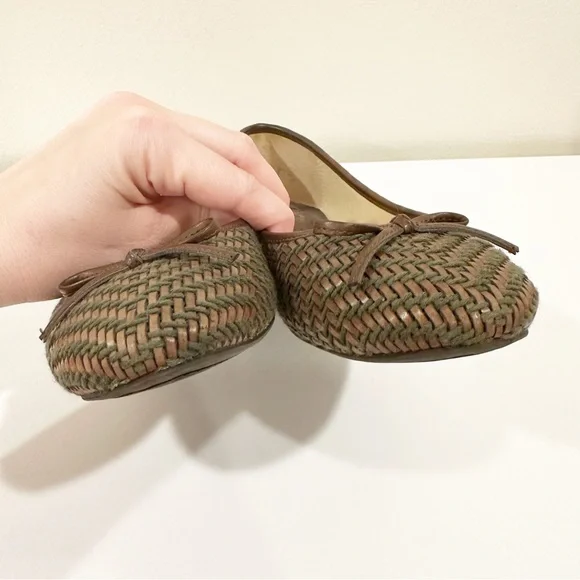 Vintage Coach and Four Classic Bow Woven Brown Loafers Slingback Ballet Flats - Picture 6 of 14
